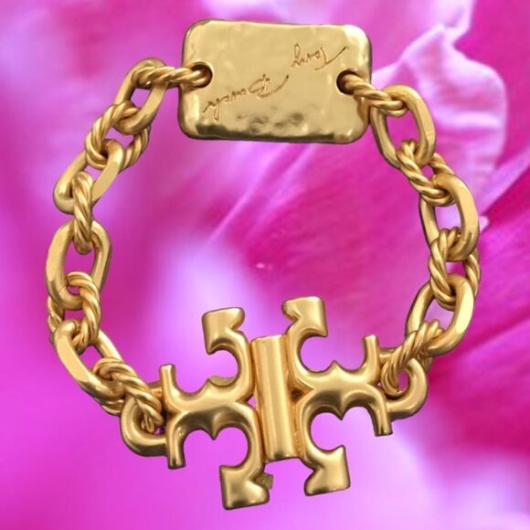 TORY BURCH ROXANNE CHUNKY LINKS BRACELET 18 K GOLD OVER BRASS - Picture 1 of 5